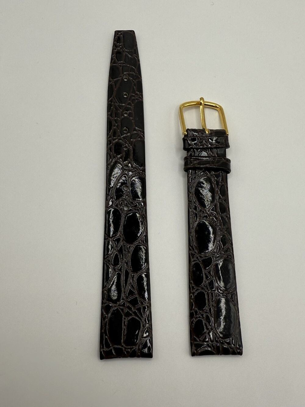 16mm KREISLER Alligator Calfskin Brown NOS Vintage Watch Band & Gold Buckle
